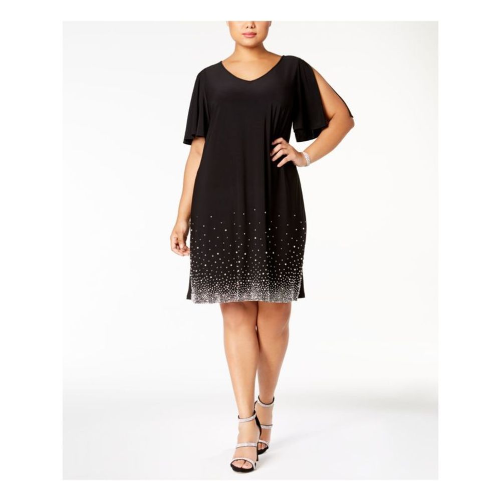 JBS LIMITED Womens Black Slit Sleeve Above The Knee Party Shift Dress Plus 3X